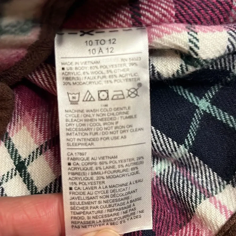 Janie and Jack Faux Fur Collar Pink and Black Plaid Cape, size 10/12